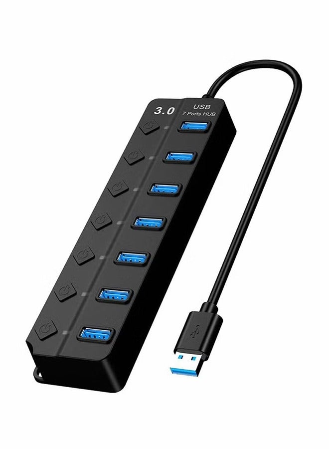 Powered USB Hub 3.0, 7 Ports USB Charging Extender Data Hub Splitter Extension, with Individual Switches and Lights for PC, Computer, USB Devices Super Compatible, 5Gbps Data Transfer Speed