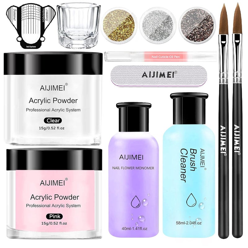 AIJIMEI Acrylic Powder Nail Kit with Professional Liquid Monomer and Acrylic Brush Cleaner,Acrylic Nail Tools Set Extension Nail System - Image 1