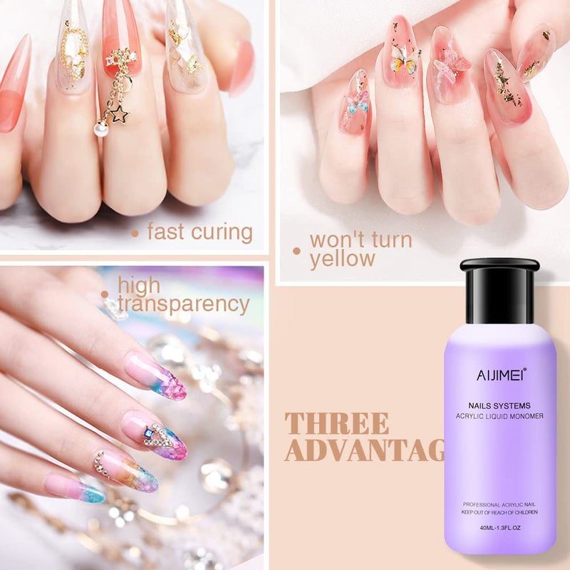 AIJIMEI Acrylic Powder Nail Kit with Professional Liquid Monomer and Acrylic Brush Cleaner,Acrylic Nail Tools Set Extension Nail System - Image 3