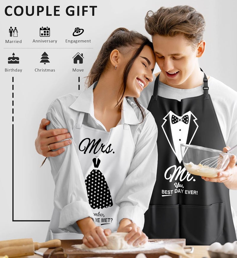 CITTA Mr & Mrs Aprons for Couple Gift-Anniversary,Bridal Shower,Wedding,Engagement,Christmas Gifts for Couple,Kitchen Gift Set - Image 5