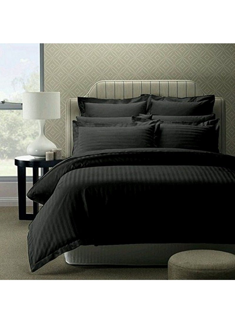 HSR Collection HSR Collection 300 TC Double Bed Plain Satin Cotton bedsheet with 2 Pillow Covers Plain Premium Platinum Superior Elegant Solid Stripes King Black  - Image 1