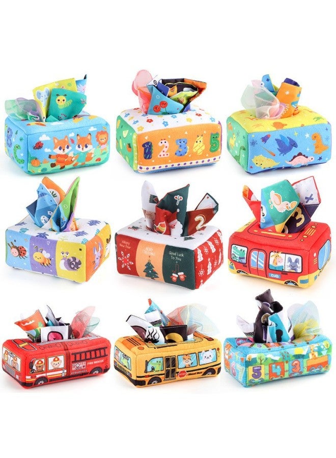 Baby Early Education Cloth Book Tissue Box Ring Paper Square Towel Cognitive Animal English Tear Not To Rip Children's Tissue Toy-Color:950-2 High With Dinosaur Tissue Box 10 Silk Scarf Random Color +3 Square Towel 81.4G  - Image 2