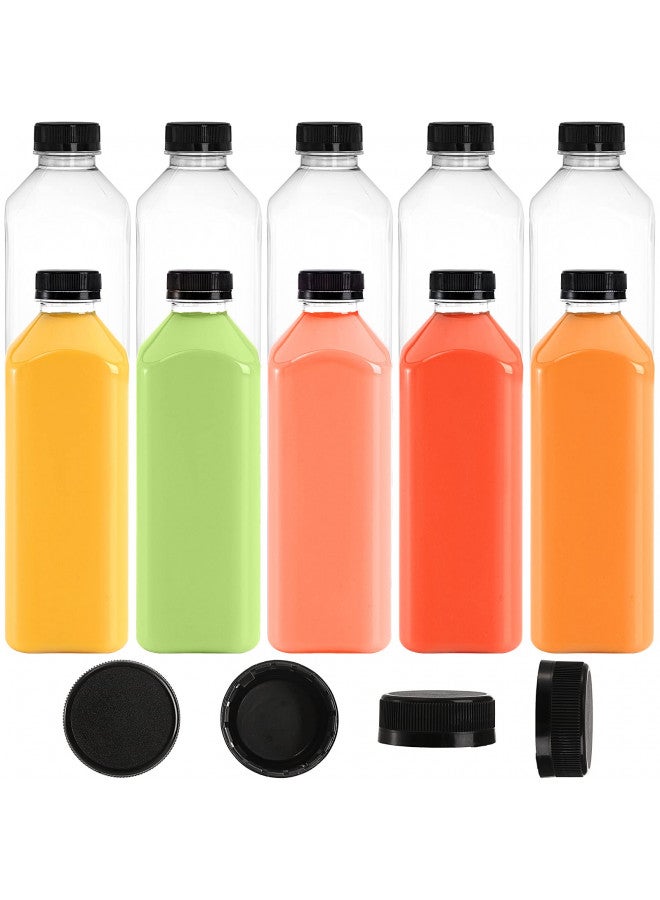 Cedilis 10 Pack 33oz Plastic Juice Bottles with Black Cap, Clear Reusable Containers with Lids, Great Disposable Bottles for Making Juice, Milk, Salad Dressing, Smoothie and Other Beverages - Image 1