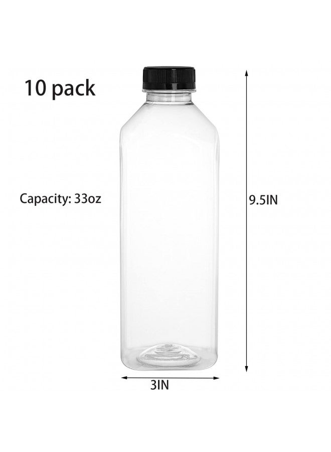 Cedilis 10 Pack 33oz Plastic Juice Bottles with Black Cap, Clear Reusable Containers with Lids, Great Disposable Bottles for Making Juice, Milk, Salad Dressing, Smoothie and Other Beverages - Image 4