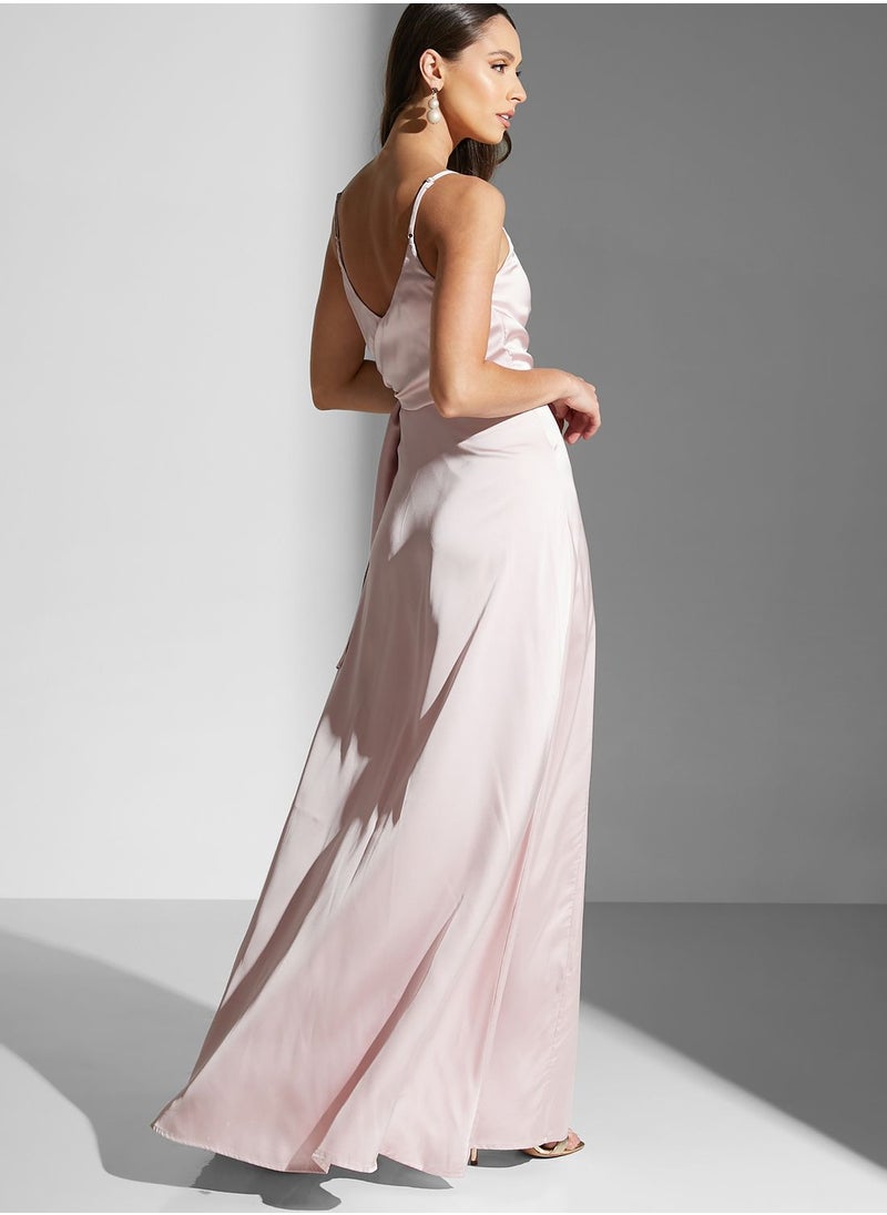 Chi-Chi London - Belted Front Slit Dress - Image 1