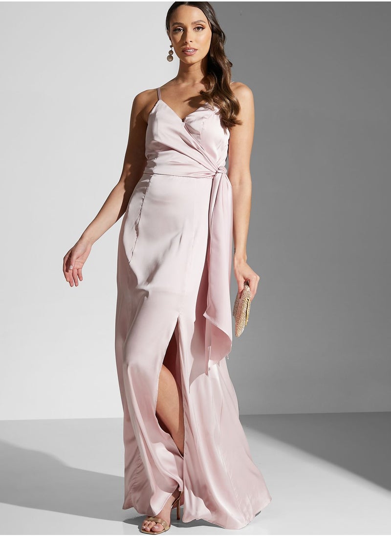 Chi-Chi London - Belted Front Slit Dress - Image 1