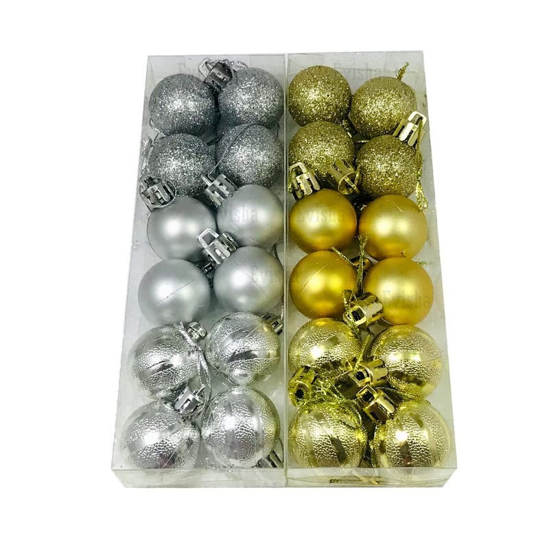 C R Tradelink 40MM Xmas Decorative Balls Beautiful Hanging Balls Multicolor Hanging Balls for Christmas Party Birthday New Year Total 24 Balls 12Pcs Golden 12Pcs Silver Size 40 MM 4 CM