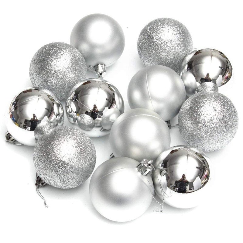 C R Tradelink 40MM Xmas Decorative Balls Beautiful Hanging Balls Multicolor Hanging Balls for Christmas Party Birthday New Year Total 24 Balls 12Pcs Golden 12Pcs Silver Size 40 MM 4 CM