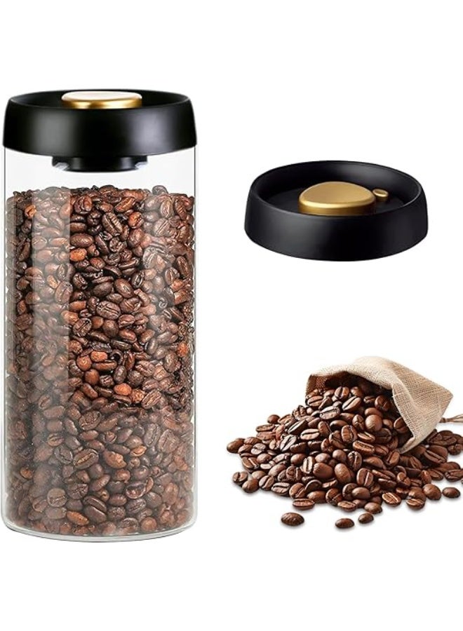3UP Airtight Coffee Storage Jar 1800ML, Borosilicate Glass Vacuum Sealed Canister with Push Button, Leakproof for Coffee Beans/Grounds, Tea, Sugar, Nuts, Spices - Transparent - Image 1
