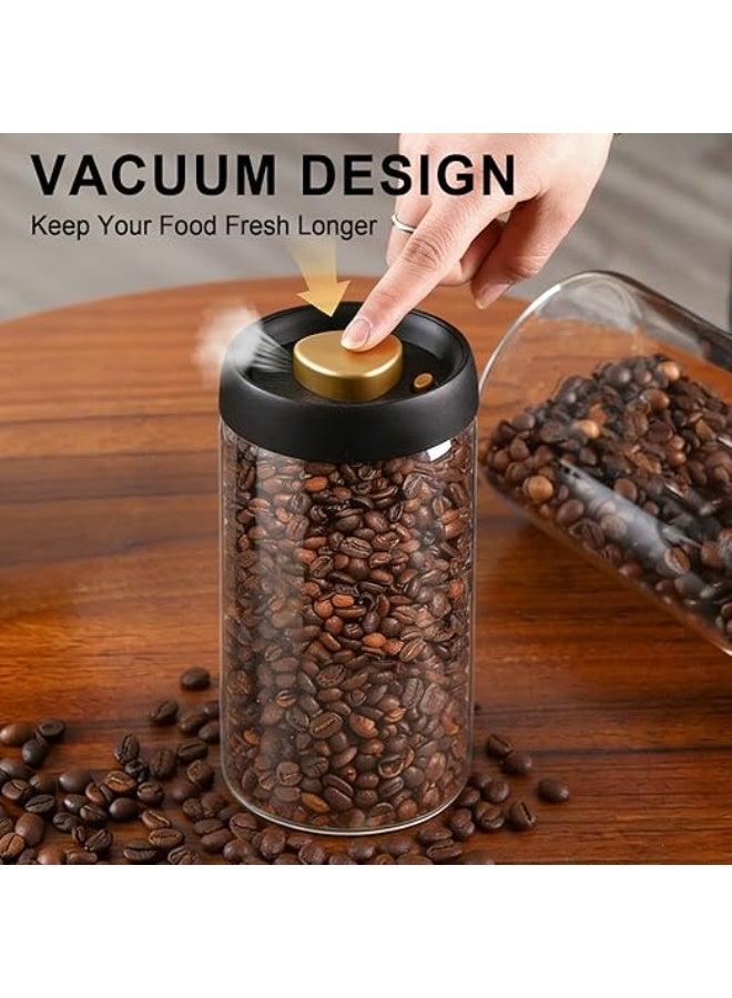 3UP Airtight Coffee Storage Jar 1800ML, Borosilicate Glass Vacuum Sealed Canister with Push Button, Leakproof for Coffee Beans/Grounds, Tea, Sugar, Nuts, Spices - Transparent - Image 2