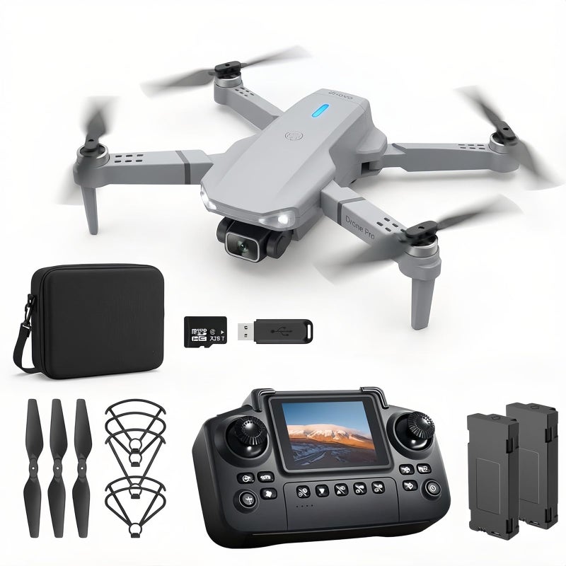 elecci E88 Drone with Screen Controller with SD card, Foldable Mini Drone for Beginners, 2 Batteries, 360Â° Flips Waypoint Fly, Active Obstacle Avoidance, One Key Take Off/Landing. (2 batteries - White) - Image 1