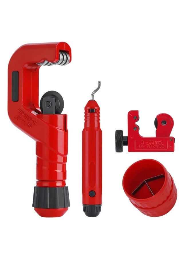 LAMAY 4-1 Tubing Cutter Set, Heavy Duty Pipe Cutter 1/4’’-2’’ OD, Mini Pipe Cutter 1/8’’-7/8’’OD, Mini Copper Pipe Cutter with Deburring Tool, PVC,Aluminium,Plastc Pipes, Suitable for repair - Image 1
