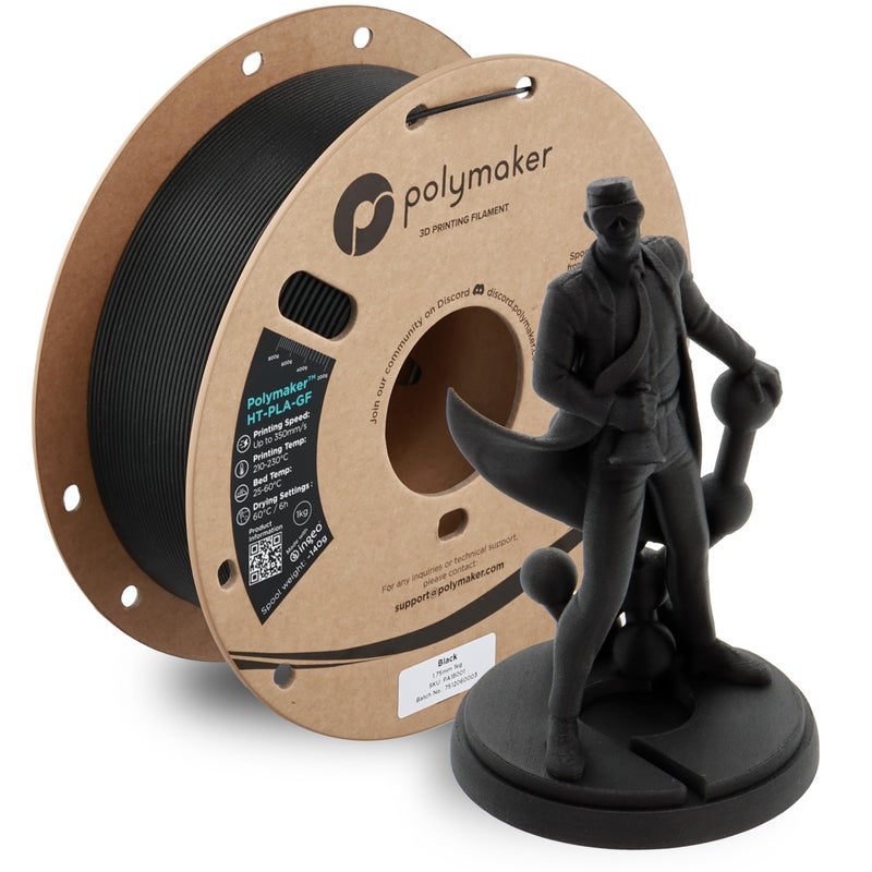 Polymaker HT-PLA-GF Filament 1.75mm Black, High Temp PLA for 3D Printing, Heat Resistant to 150Â°C, Easy to Print, Easy to Anneal, Works with Most FDM Printers, 1kg Spool - Image 1