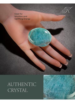 Kalifano KALIFANO Amazonite Palm Stone with Healing & Calming Effects - AAA Grade High Energy Amazonita Worry Stone with Information Card - Reiki Crystal Used for Intuition (Family Owned and Operated)  - Image 3