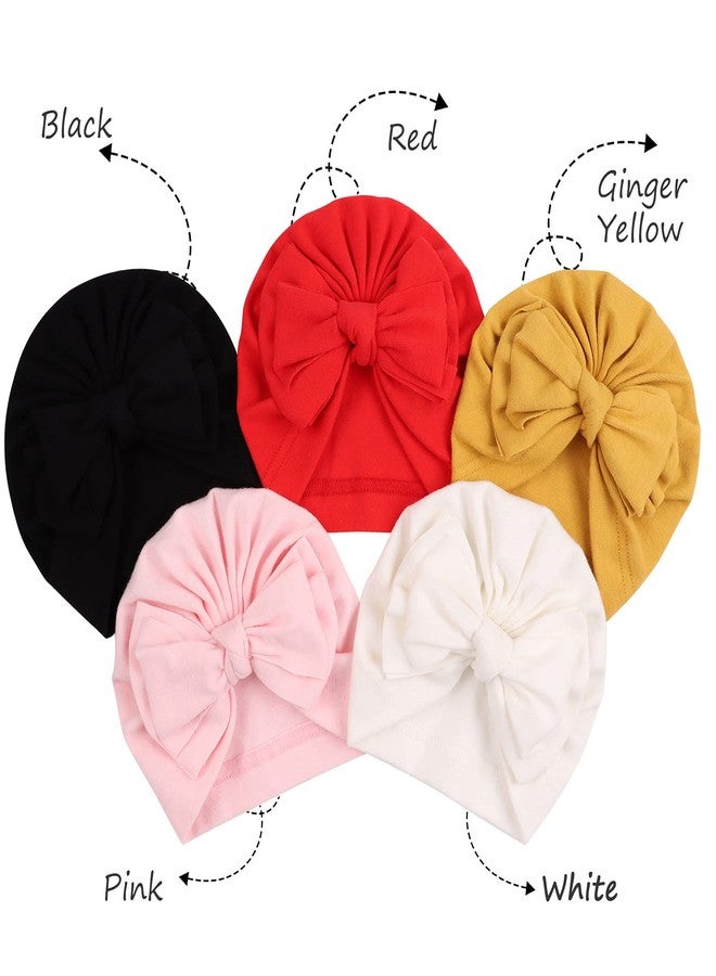 Peecabe 5-Pack Cotton Baby Hat Bow Beanie Cap for Baby Girls 0-36 Months Infant Toddler Hats Spring Summer Autumn (5PCS-C) - Image 2