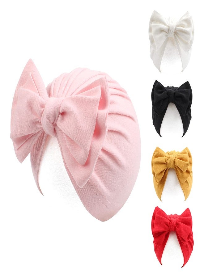Peecabe 5-Pack Cotton Baby Hat Bow Beanie Cap for Baby Girls 0-36 Months Infant Toddler Hats Spring Summer Autumn (5PCS-C) - Image 1