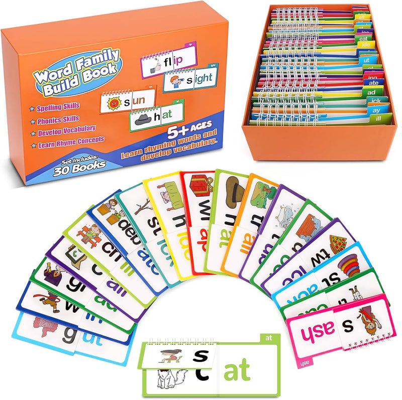 CYNVEXA 30PCS Read and Rhyme Flip Books, Interesting Word Family Flip Books, ABC Vocabulary Cards, Sight Words Flash Cards Kindergarten, Read and Rhyme Flip Activity Book - Image 1