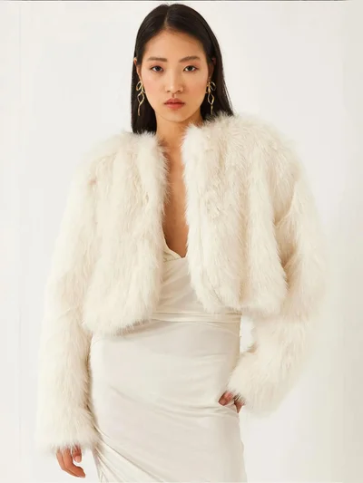Bianco Lucci LUCCI Boxy Crop Faux Fur Coat
