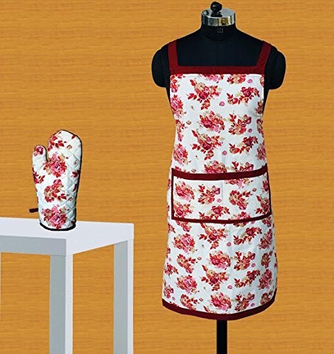 Dekor world Maroon Floral Apron Glove Set - Image 4