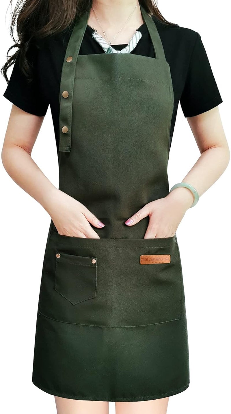LOYGLIF Apron for Men Women with Adjustable Straps and Large Pockets, Canvas Cotton Cooking Kitchen Chef Bib Aprons Waterproof Green - Image 1