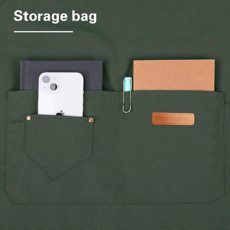 LOYGLIF Apron for Men Women with Adjustable Straps and Large Pockets, Canvas Cotton Cooking Kitchen Chef Bib Aprons Waterproof Green - Image 3