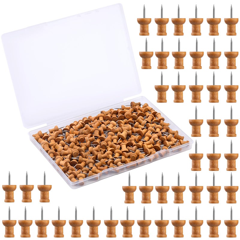 IMZAY 150 Pcs Push Pins for Cork Board, Decorative Thumb Tacks Wooden Push Pins Head Pin Wood Map Tacks Marking Pin, Wood Thumb Tacks Decorative for Bulletin Boards Craft Projects with Storage Box, Coffee - Image 1
