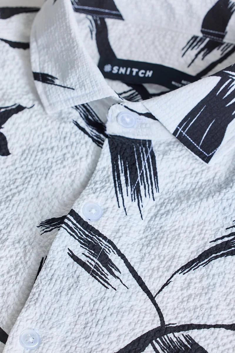SNITCH White Abstract Printed Slim Fit Shirt