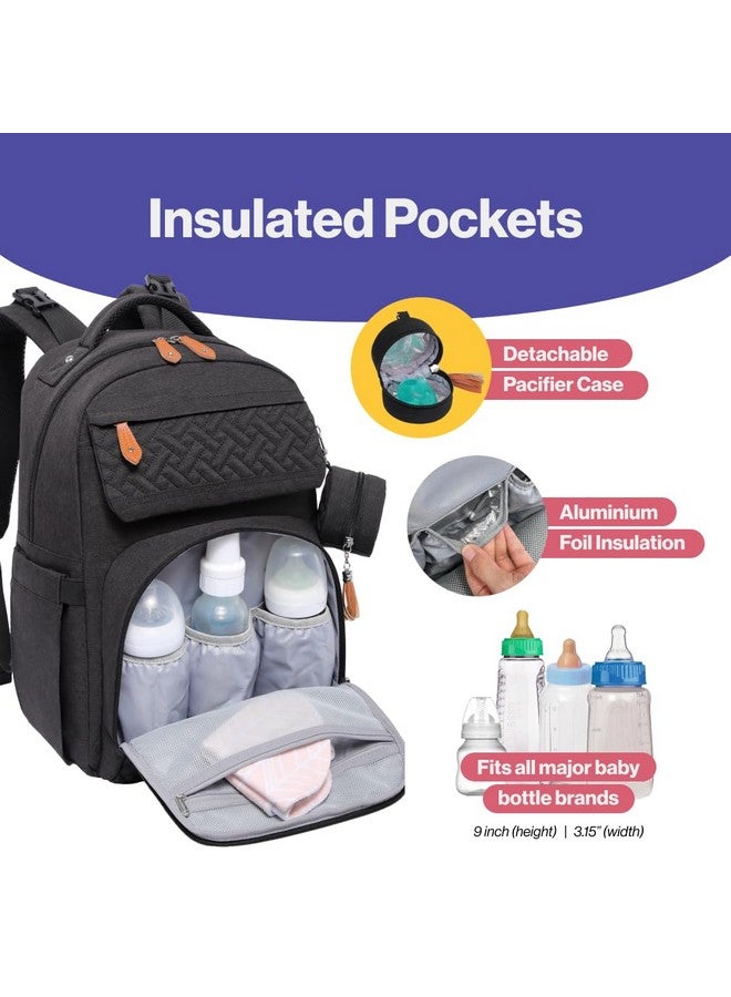 BabbleRoo Diaper Bag Backpack, Unisex Bags With Changing Pad, Pacifier Case & Stroller Straps, Multifunction Waterproof Travel Back Pack For Boys Girls, Black - Image 5