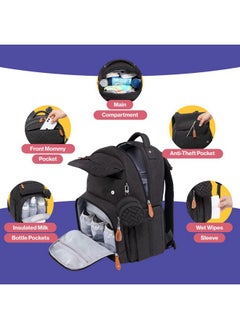 BabbleRoo Diaper Bag Backpack, Unisex Bags With Changing Pad, Pacifier Case & Stroller Straps, Multifunction Waterproof Travel Back Pack For Boys Girls, Black  - Image 4