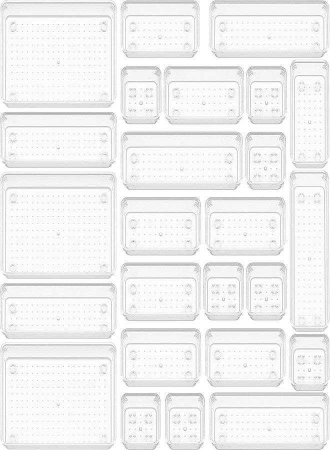 Snazzy 25 PCS Clear Plastic Drawer Organizer Set, Non-Slip/Crack Bathroom Vanity Drawer Organizer Trays Dividers, Versatile Storage Bins for Makeup, Jewelry and Office Desk - Image 1