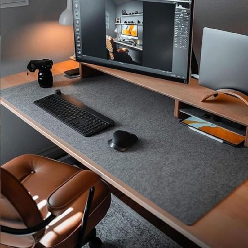 Premium Felt Desk Mat, Extra Large 90x40cm Non-Slip Desk Pad Protector for Office and Home, Keyboard and Mouse Pad, Dark Grey Table Cover for Work, Gaming and Laptop 900x400mm - Image 1
