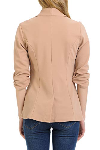 MINEFREE Women's 3/4 Ruched Sleeve Lightweight Work Office Blazer Jacket Mocha S - Image 4