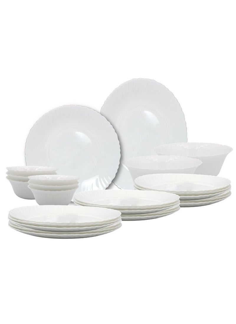 Merich Melrich 27 Piece Opal ware Dinner Set 6 Dinner set 6 Dessert Plate 6 Soup Plate 6 Soup Bowl 1 Serving Plate 1 Serving Bowl 1 Medium Bowl Dishwasher Safe Microwave Safe  - Image 1