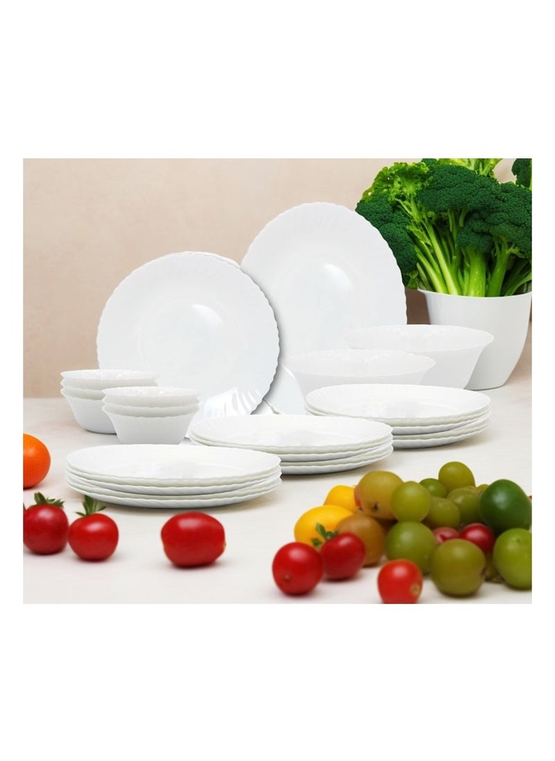 Merich Melrich 27 Piece Opal ware Dinner Set 6 Dinner set 6 Dessert Plate 6 Soup Plate 6 Soup Bowl 1 Serving Plate 1 Serving Bowl 1 Medium Bowl Dishwasher Safe Microwave Safe  - Image 3