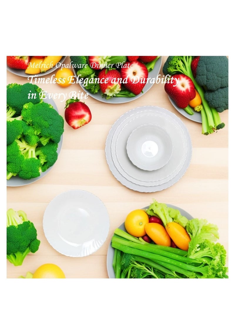 Merich Melrich 27 Piece Opal ware Dinner Set 6 Dinner set 6 Dessert Plate 6 Soup Plate 6 Soup Bowl 1 Serving Plate 1 Serving Bowl 1 Medium Bowl Dishwasher Safe Microwave Safe  - Image 5