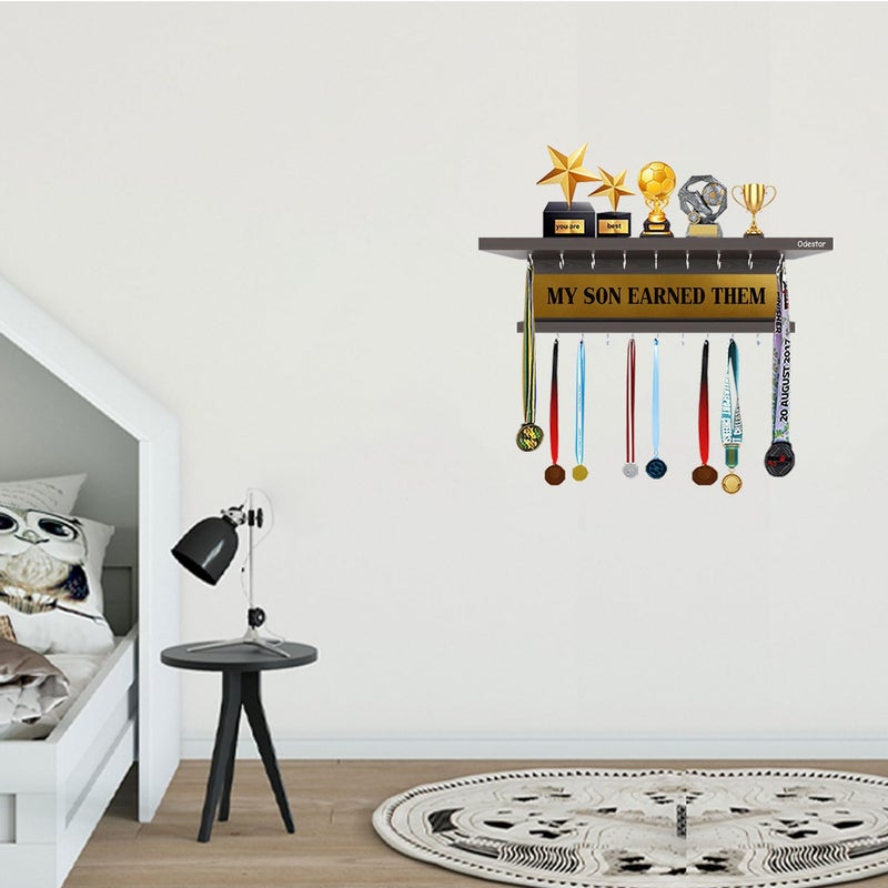 Odestar Medal Display Rack and Trophy Shelf for Home Wall Decoration Wooden Wall
