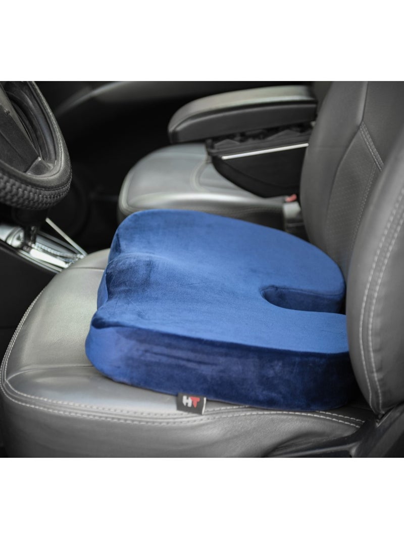 HT Medical seat cushion to treat fistula pain in the back, spine, sciatica, disc, and herniated disc - used for chairs and as a travel accessory - and relieves coccyx pain, German foam, navy blue - Image 5