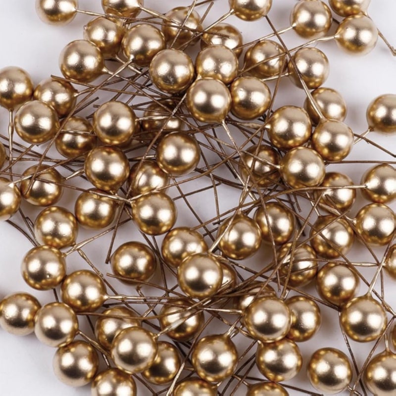 عبوة من 20 توتًا صناعيًا 12 مم، سيقان توت مزخرفة، ثمار توت، لتزيين الحرف اليدوية، شجرة عيد الميلاد، إكليل عيد الميلاد، ديكور الطاولة، الزفاف، ديكور المنزل، ذهبي