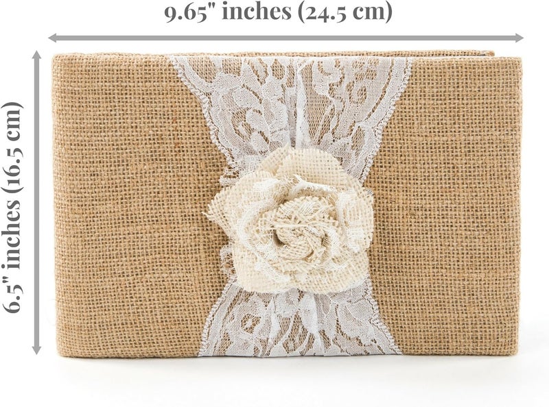 BETTERLINE Rustic Wedding Guest Book Made of Burlap and Lace - Includes Burlap Pen Holder and Silver Pen - 120 Lined Pages for Guest Thoughts - Comes in Gift Box (White Rose) - Image 3