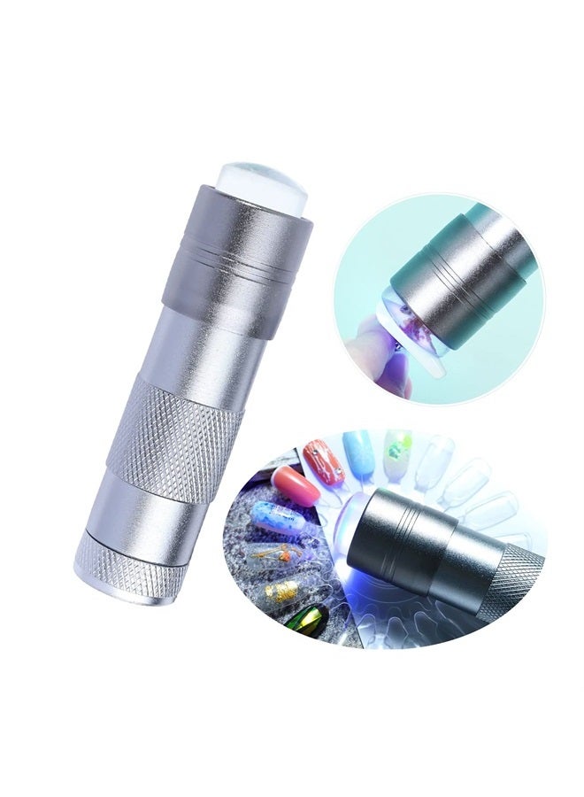 Mezerdoo Handheld Nail Art UV Press Light UV Lamp with Jelly Silicone Stamper Head Nail Art Stamp Polish Print Quick Dry Lamp Small Glow Flashlights with 12 LED Lights, Portable Light Nail Dryer for Nail Gel - Image 1