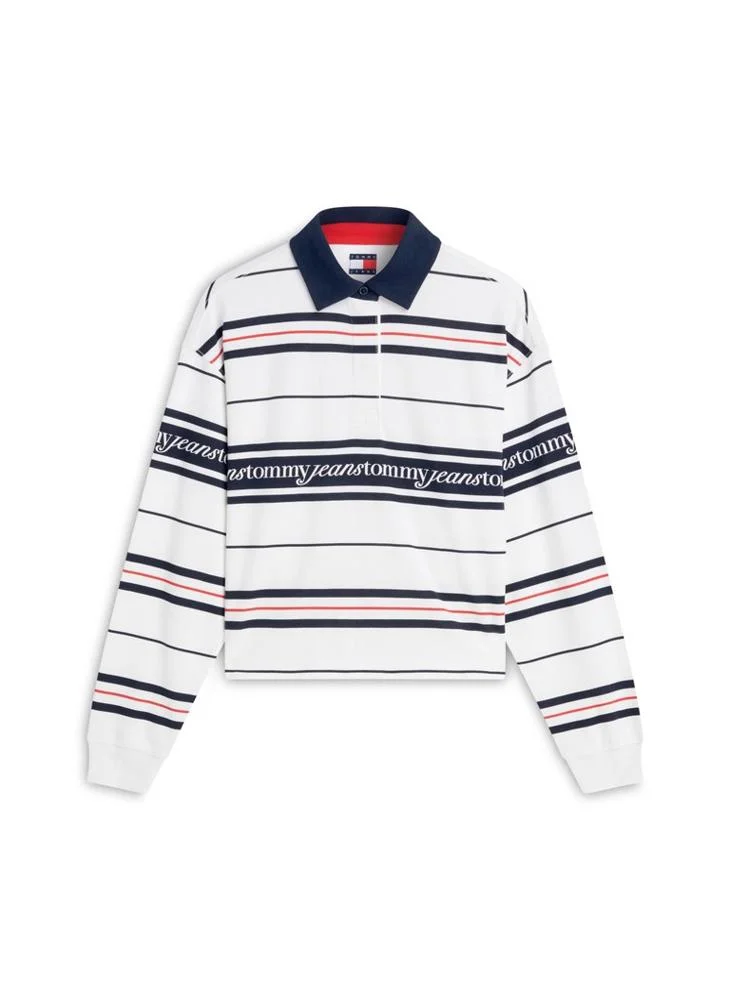 Tommy Jeans Ecru Repeat Logo Relaxed Rugby Shirt for Women | Best Price UAE