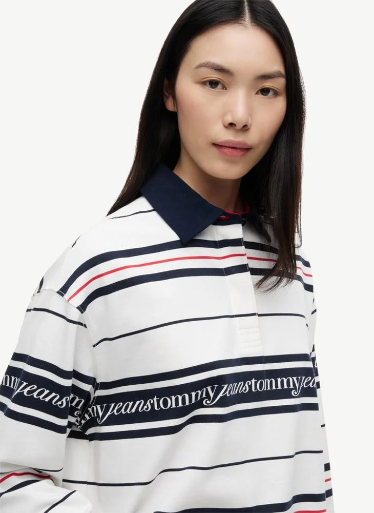 Tommy Jeans Ecru Repeat Logo Relaxed Rugby Shirt for Women | Best Price UAE