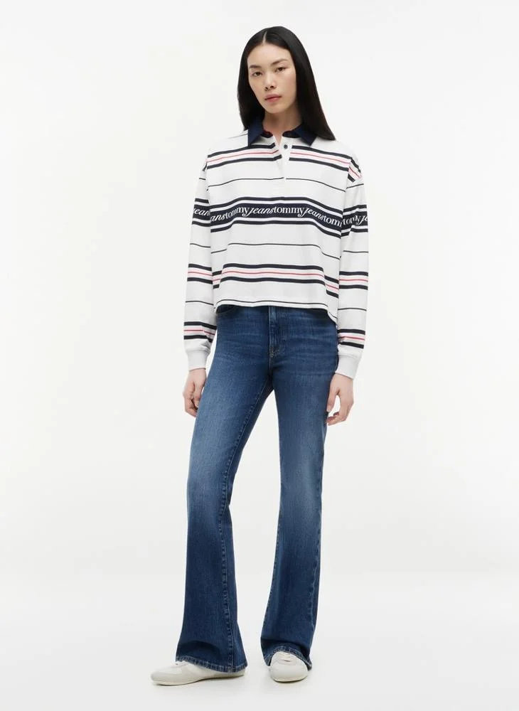 Tommy Jeans Ecru Repeat Logo Relaxed Rugby Shirt for Women | Best Price UAE