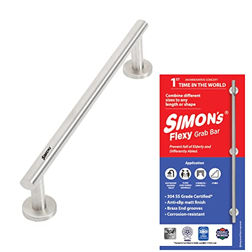 Simon's Flexy 304 Stainless Steel Grab bar for Bathroom and Toilet Safety Handle of Elderly People - 60 cm with 2 Legs of 4.5 cm - Image 1
