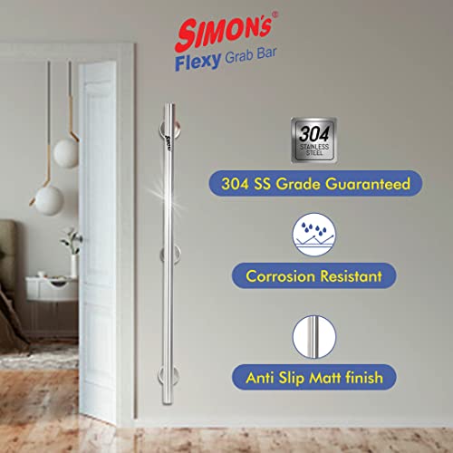 Simon's Flexy 304 Stainless Steel Grab bar for Bathroom and Toilet Safety Handle of Elderly People - 60 cm with 2 Legs of 4.5 cm - Image 3