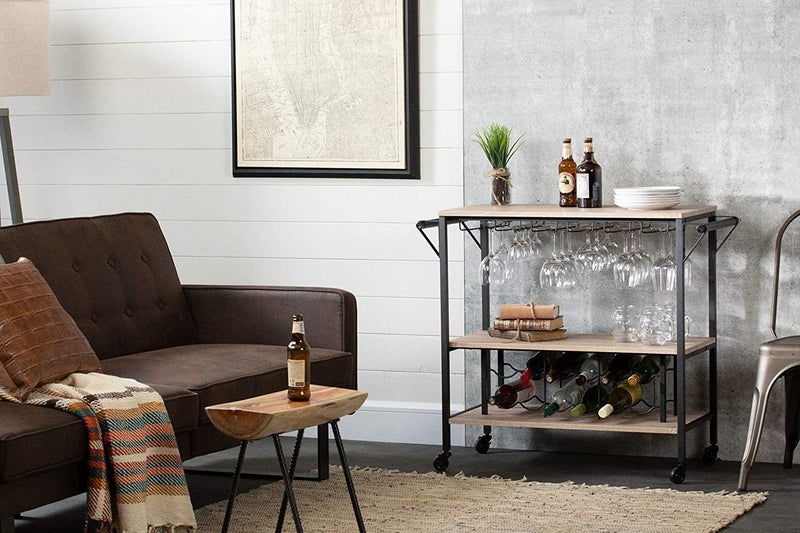 INDIAN DECOR INDIAN DECOR 281170 Bar Cart with Wine RackBar TrolleyKitchen cartKitchen Trolley Black  - Image 3