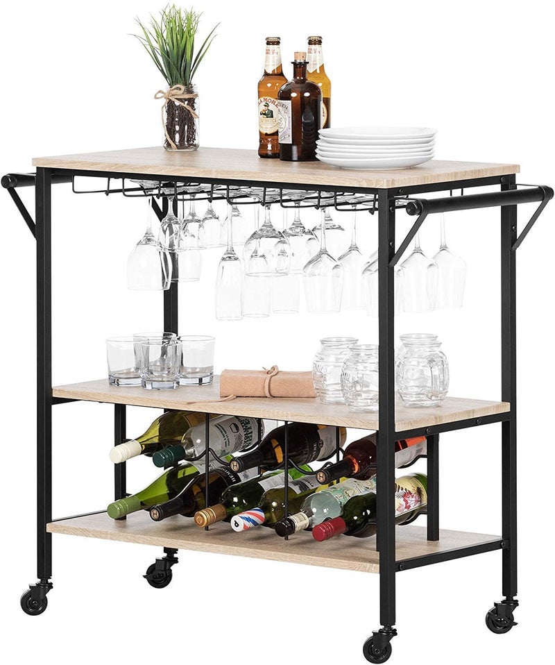 INDIAN DECOR INDIAN DECOR 281170 Bar Cart with Wine RackBar TrolleyKitchen cartKitchen Trolley Black  - Image 2