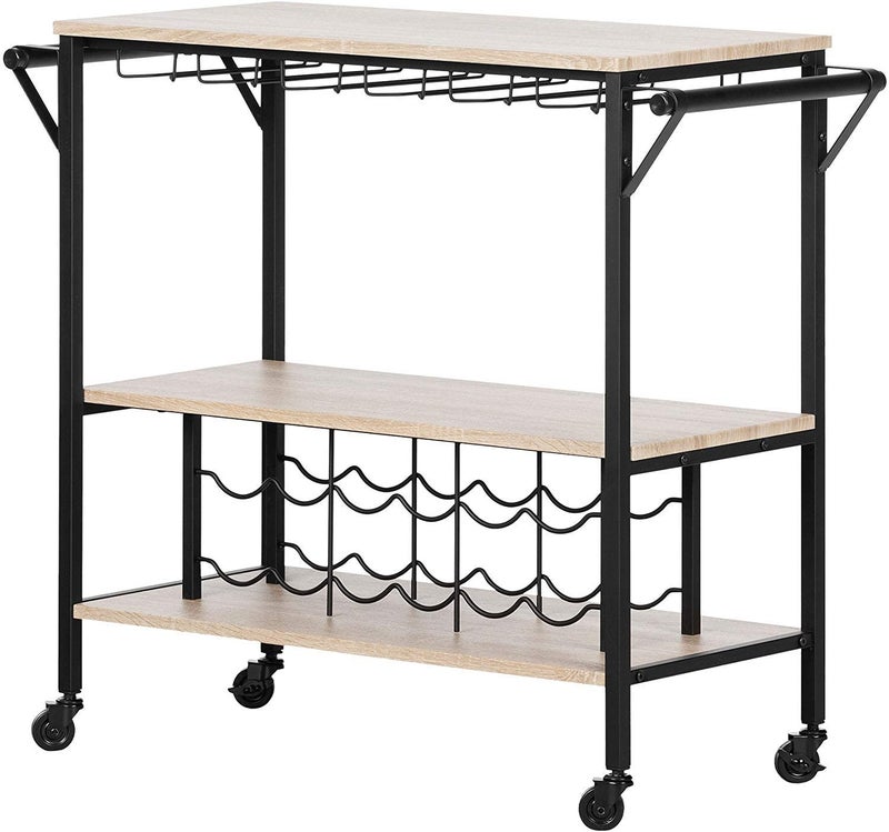 INDIAN DECOR INDIAN DECOR 281170 Bar Cart with Wine RackBar TrolleyKitchen cartKitchen Trolley Black  - Image 1