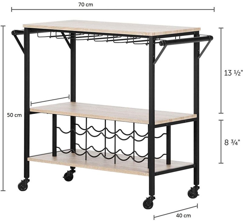 INDIAN DECOR INDIAN DECOR 281170 Bar Cart with Wine RackBar TrolleyKitchen cartKitchen Trolley Black  - Image 4
