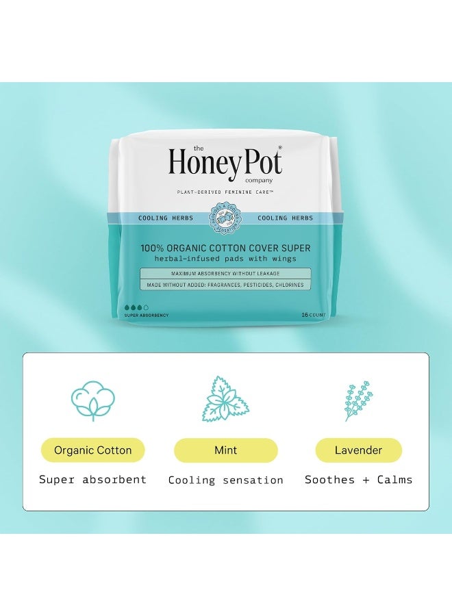 The Honey Pot Company - Herbal Pads for Women - Super w/Wings - Infused w/Essential Oils for Cooling Effect, Organic Cotton Cover, & Ultra-Absorbent Pulp Core - Feminine Care - FSA & HSA - 16 ct - Image 3